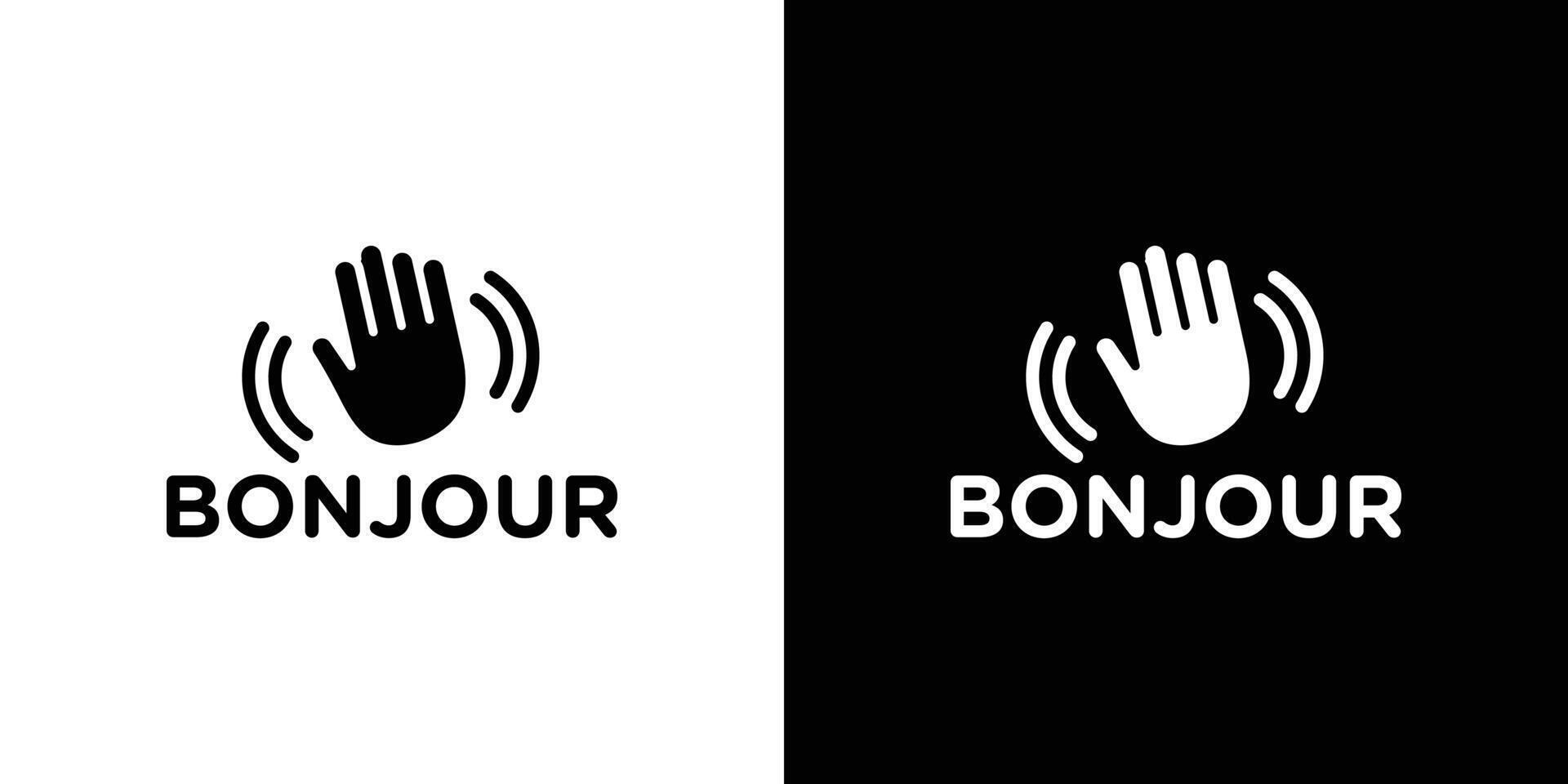 Bonjour text with hand wave icon linear logo isolated vector
