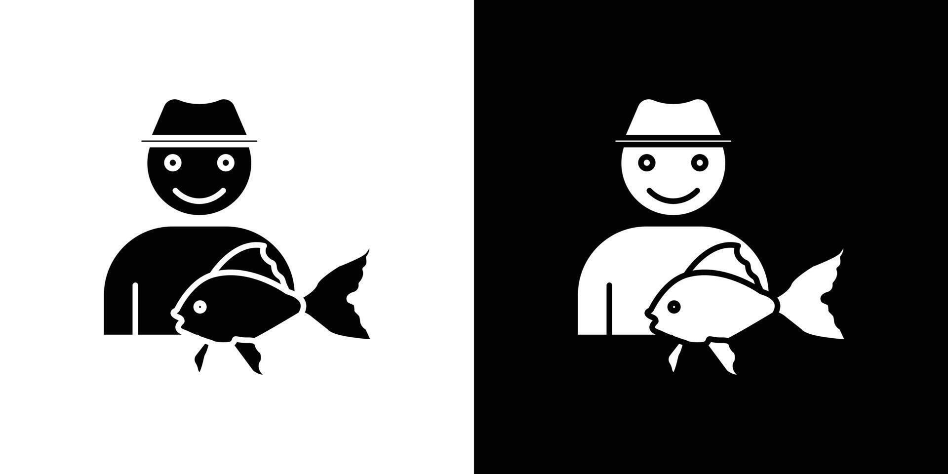 Fisherman with fish icon linear logo isolated vector