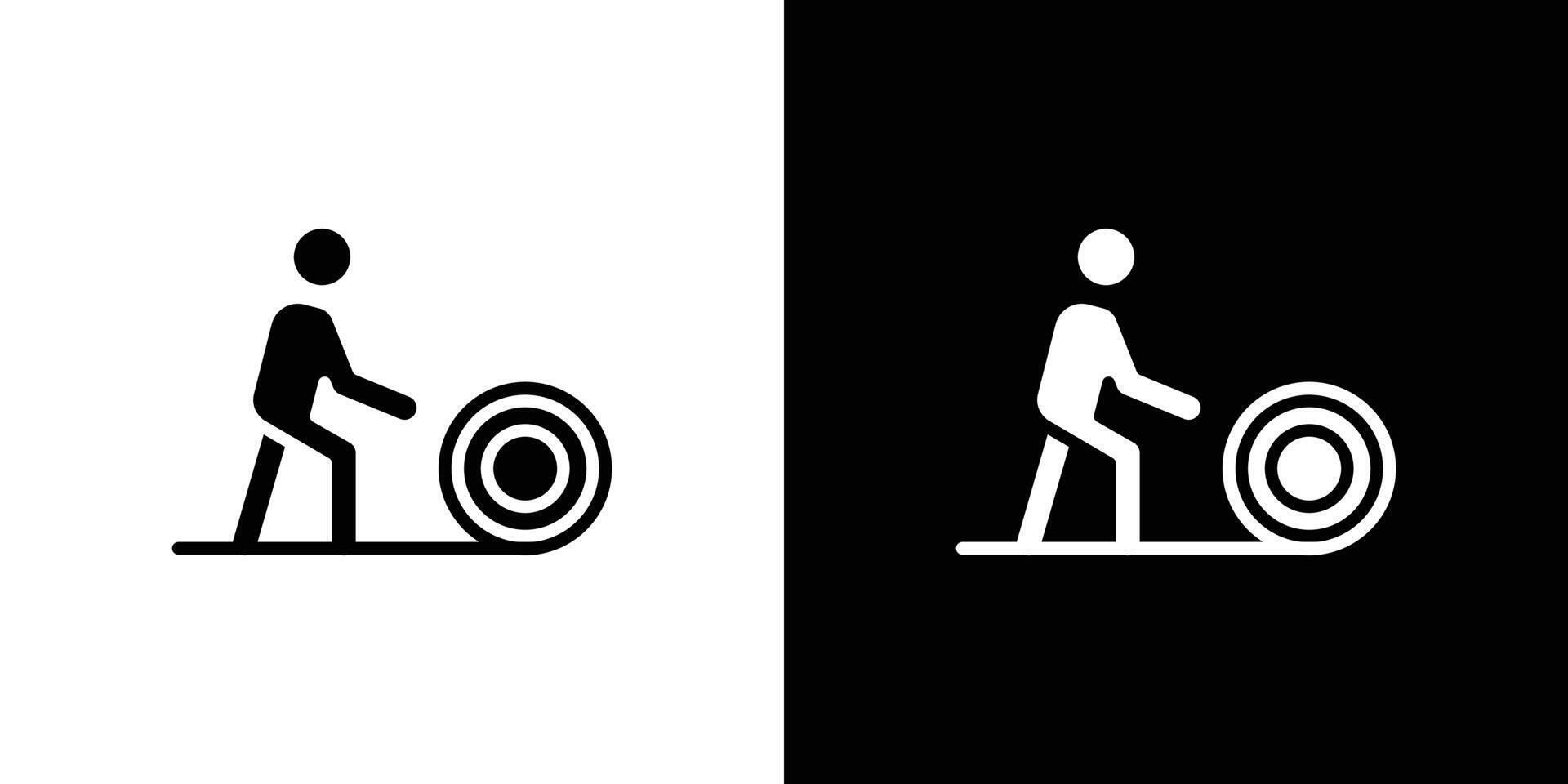 Man rolling carpet mat icon linear logo isolated vector