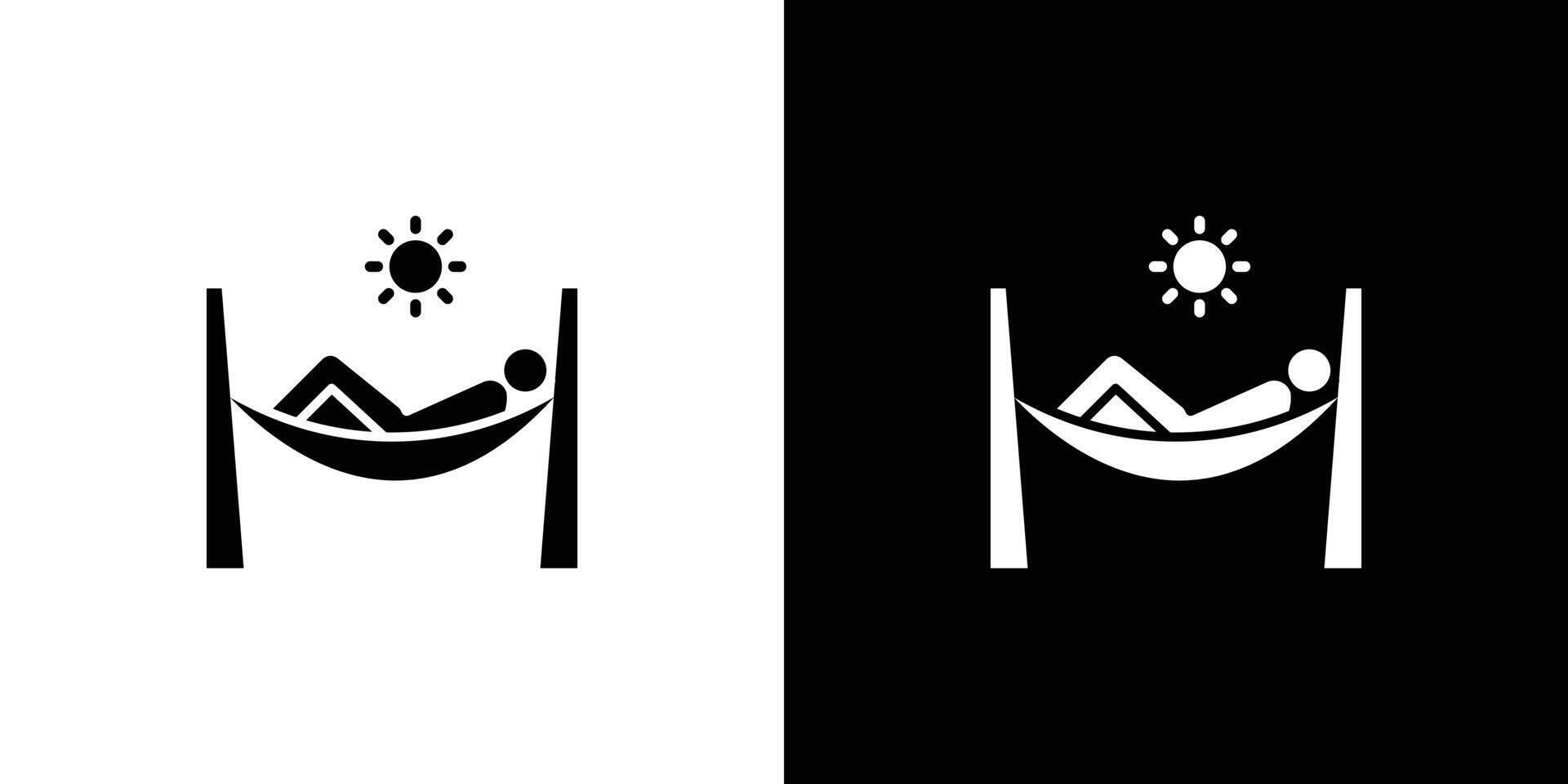 Person relaxing on hammock icon linear logo isolated vector