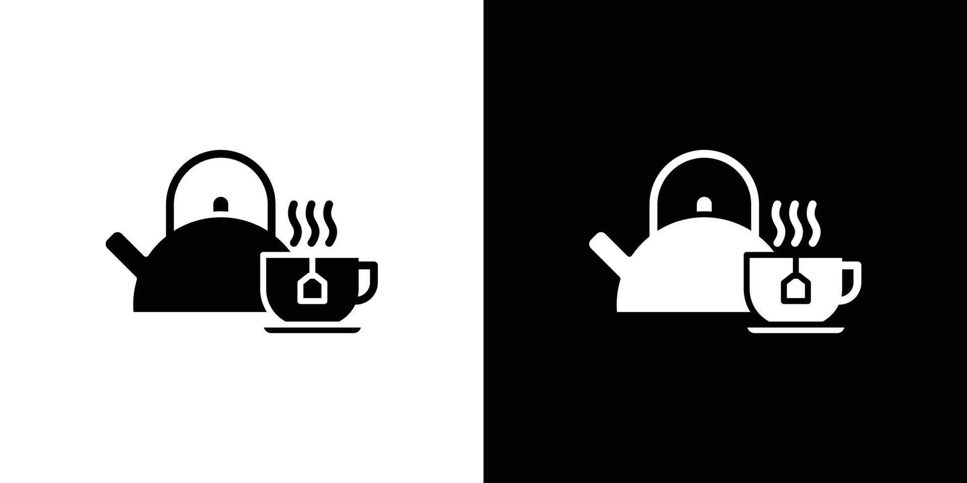 Teapot with teabag on cup icon linear logo isolated vector