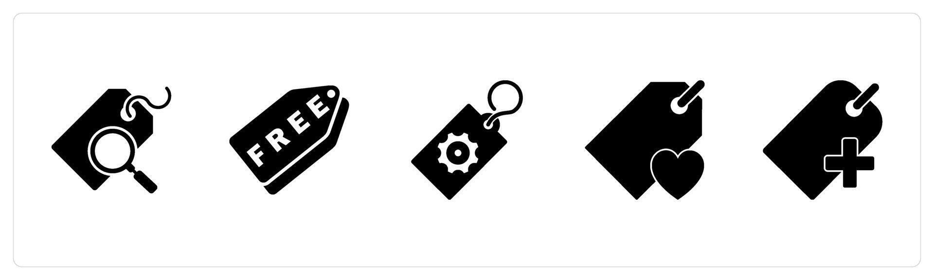 A set of 5 Business icon as search tag, free tag, tag setting vector