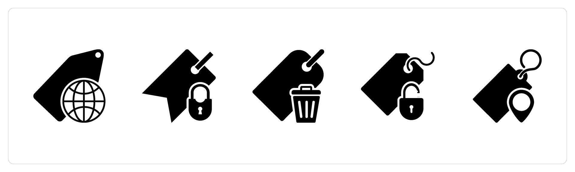 A set of 5 Business icon as global tag, tag security, remove tag vector