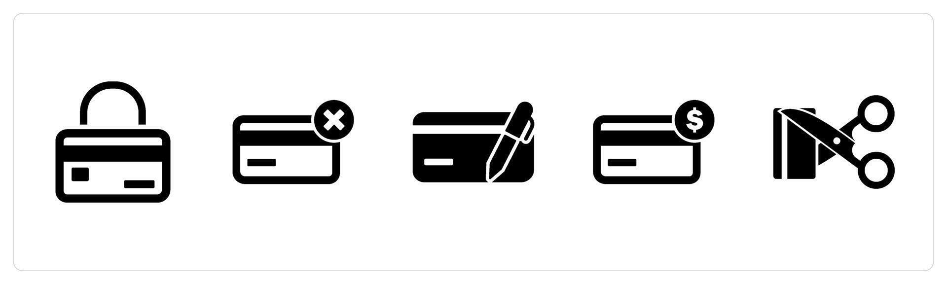 A set of 5 Business icon as card security, remove card, edit card vector