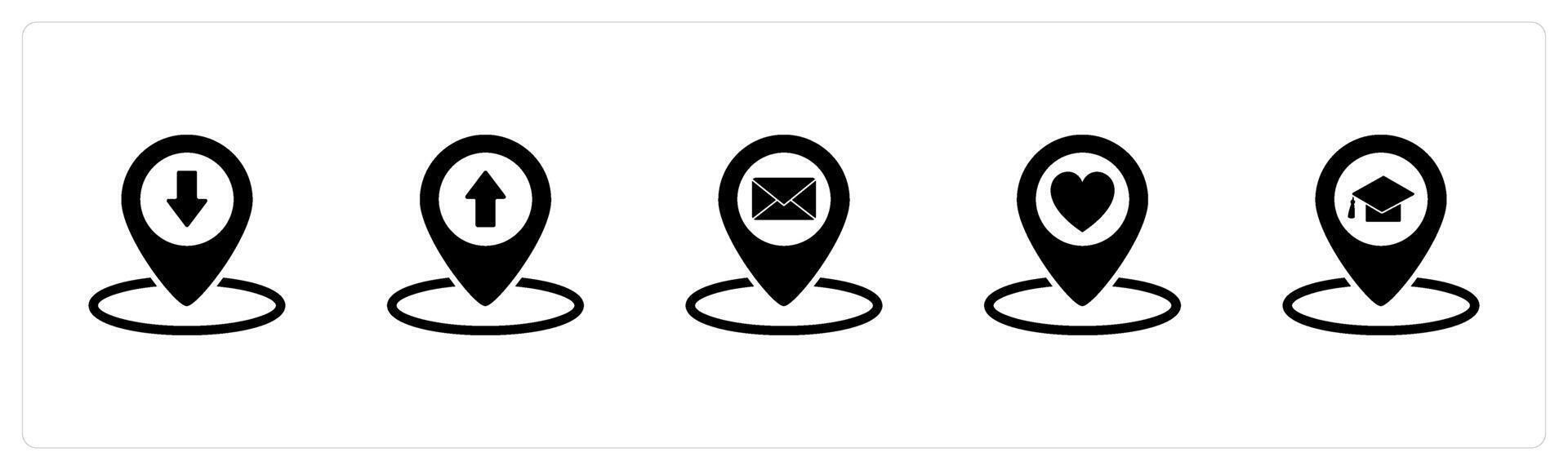 A set of 5 Business icon as pin, pointer, message location vector