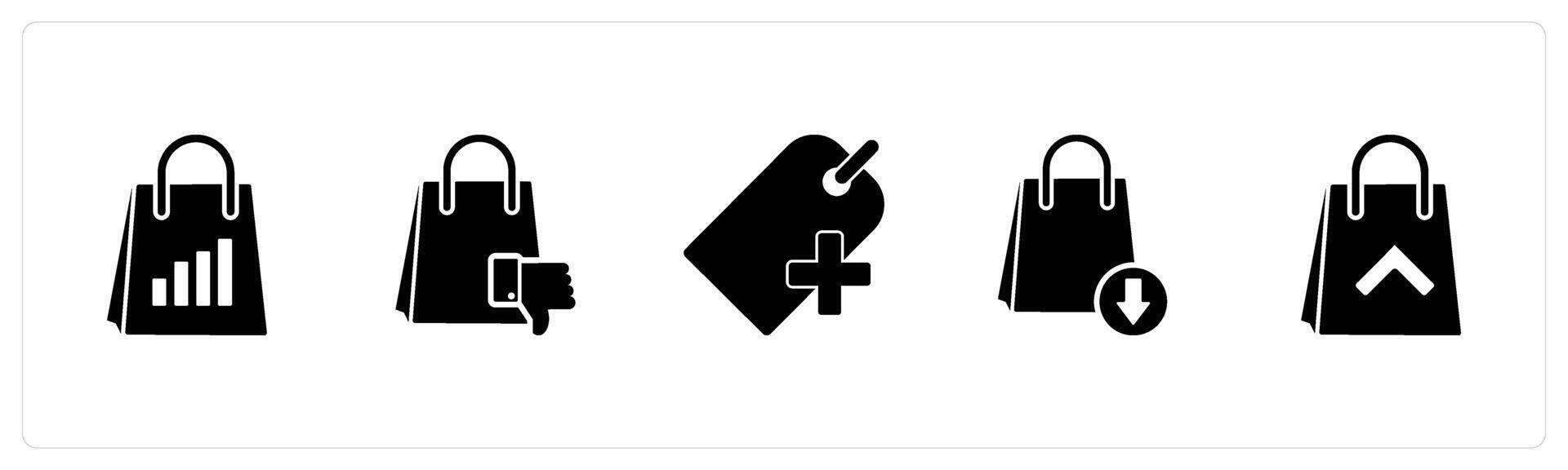 A set of 5 Business icon as revenue shopping, dislike shopping, add tag vector