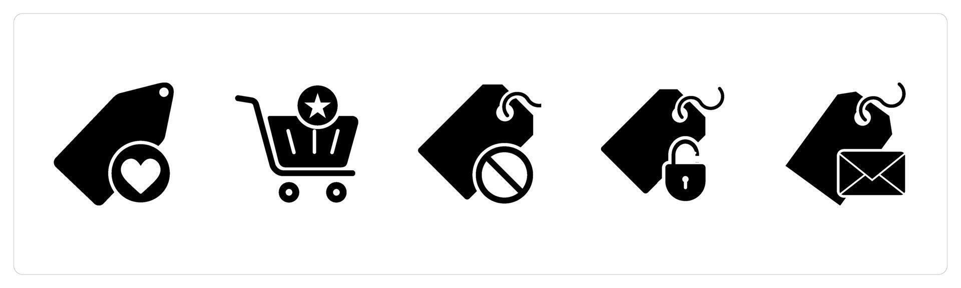 A set of 5 Business icon as favorite tag, favorite cart, tag prohibited vector