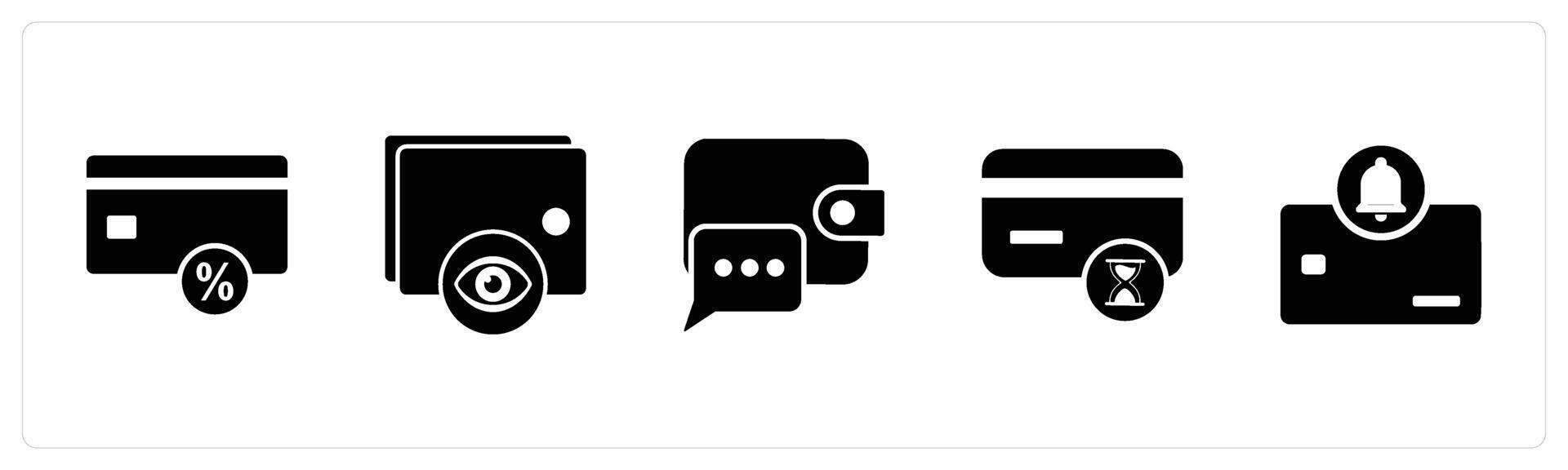 A set of 5 Business icons as card discount, view wallet, message vector