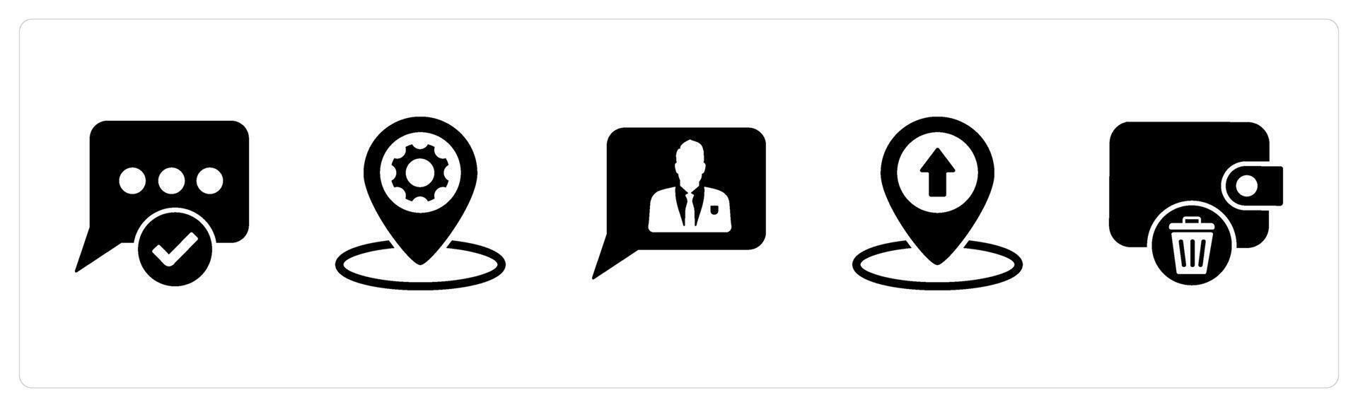 A set of 5 Business icons as approved message, location setting, user vector