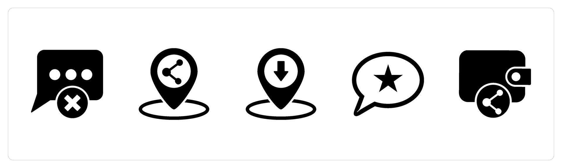 A set of 5 Business icons as delete message, share location, pin vector