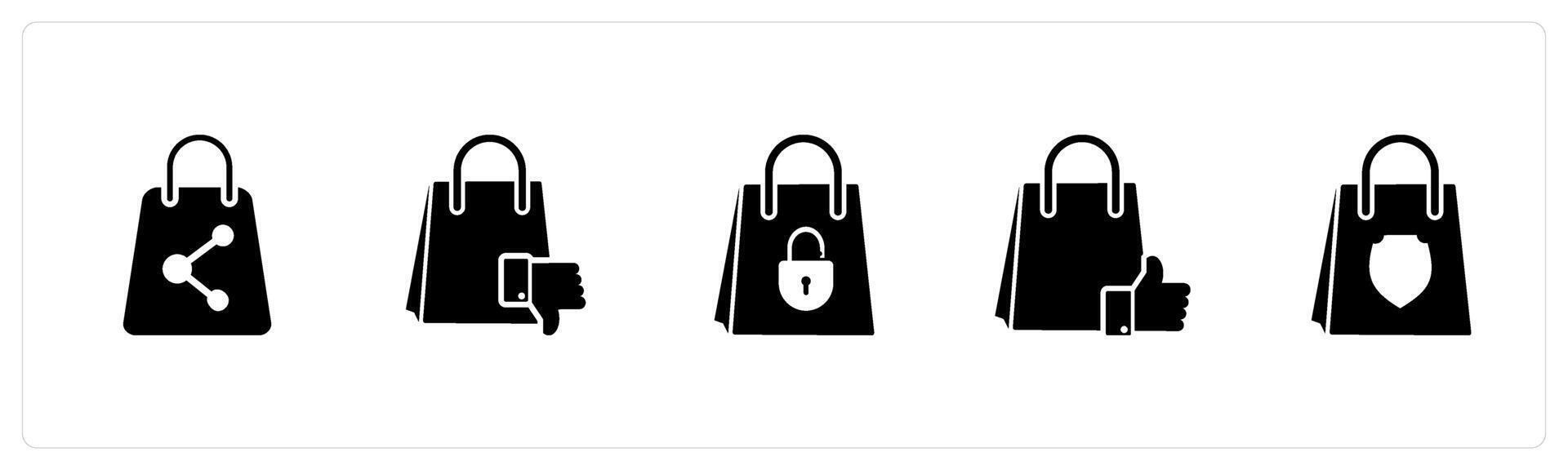 A set of 5 Business icons as share shopping, dislike shopping, shopping security vector