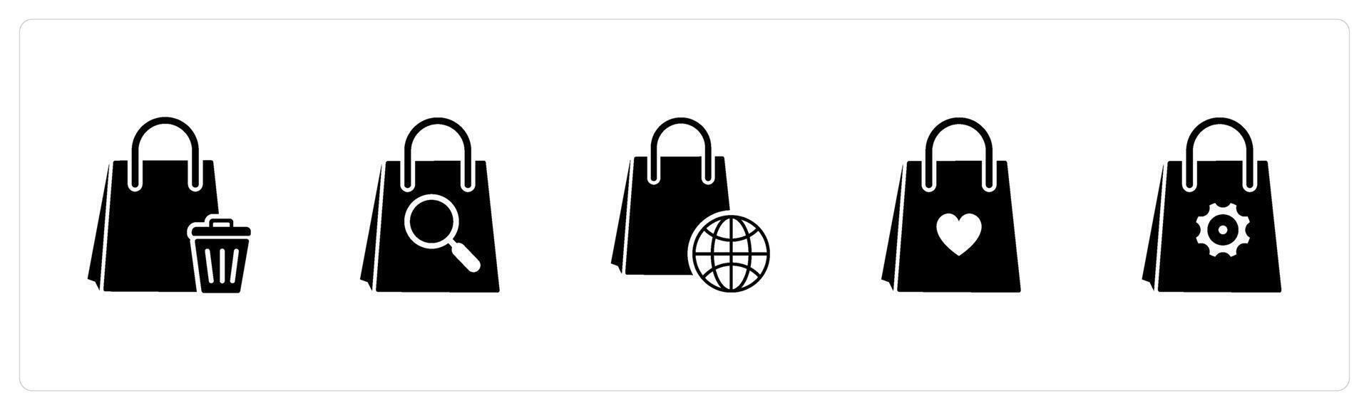 A set of 5 Business icons as remove bag, search bag, global shopping vector