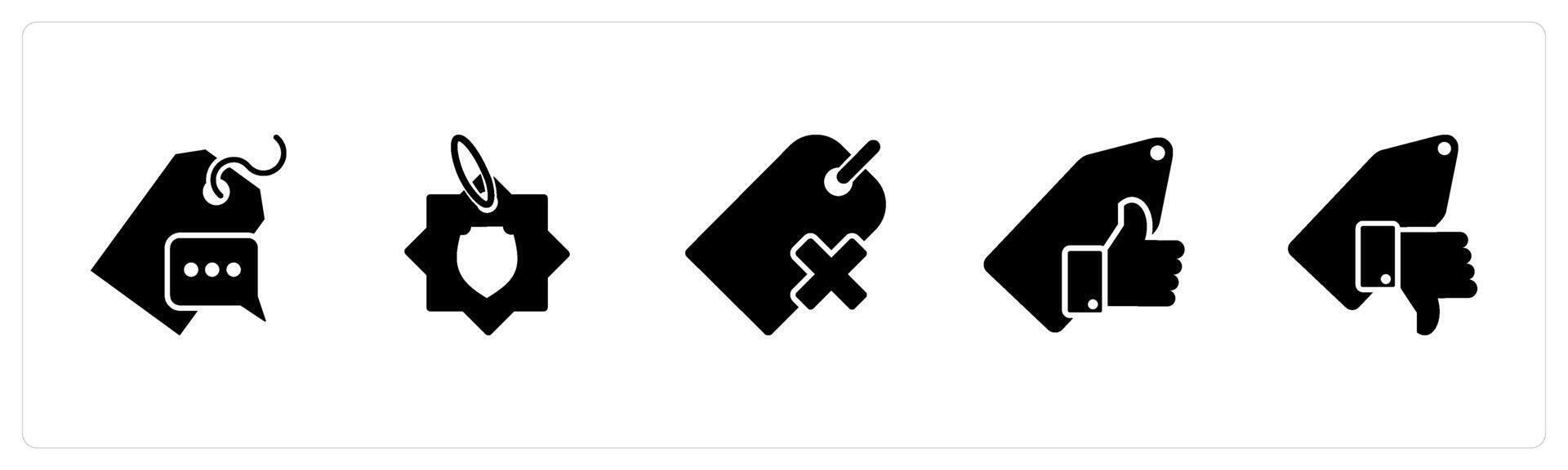 A set of 5 Business icons as message tag, settings, wrong tag vector