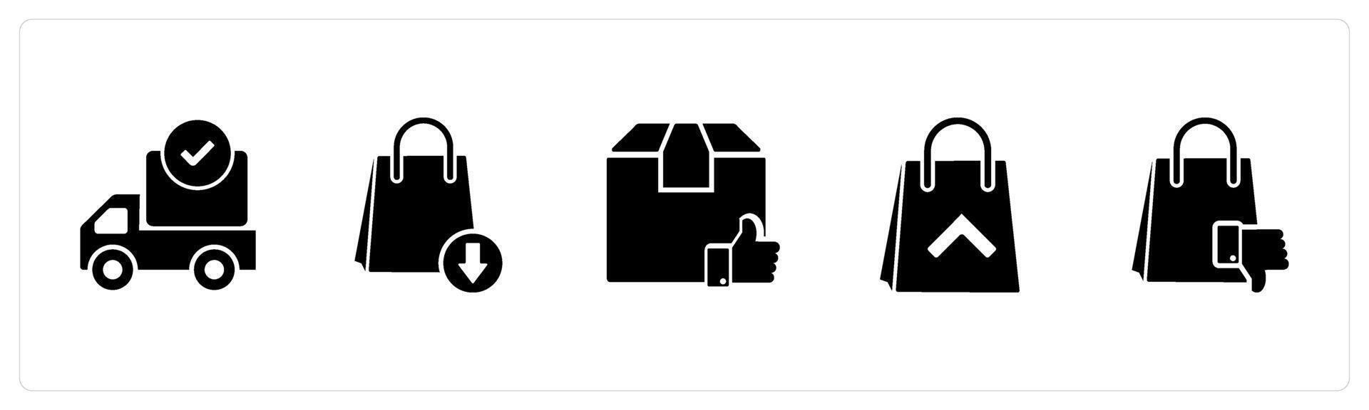 A set of 5 Business icons as delivered parcel, upload shopping, approved order vector
