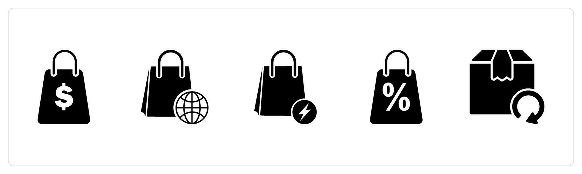 A set of 5 Business icons as love box, global shopping, fast shopping vector