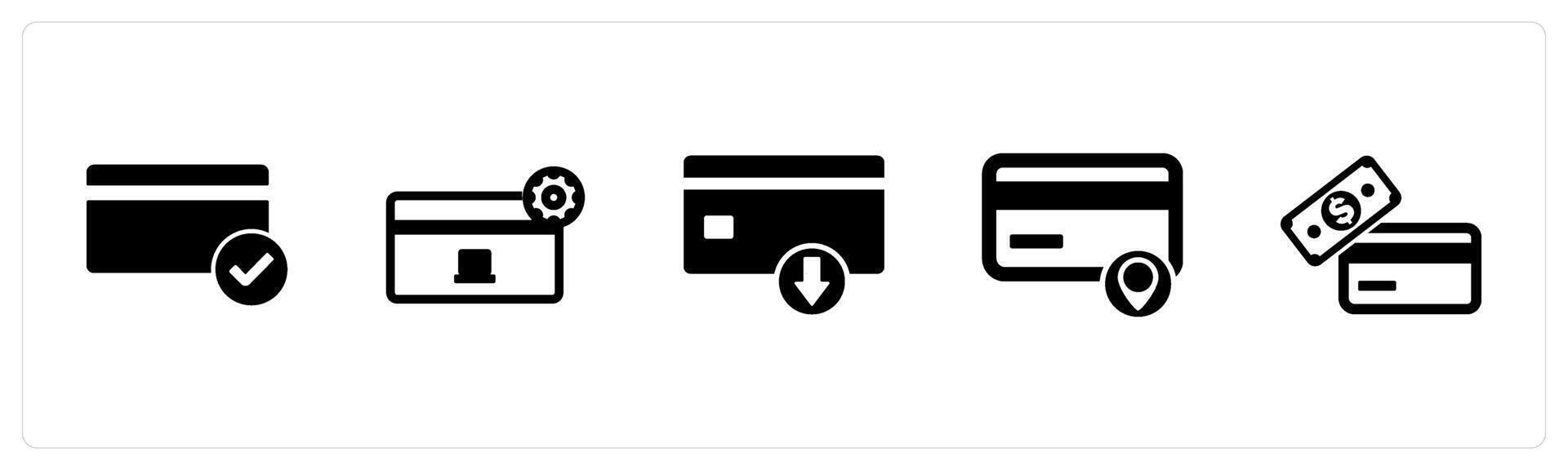 A set of 5 Business icons as approved card, card settings, download card vector