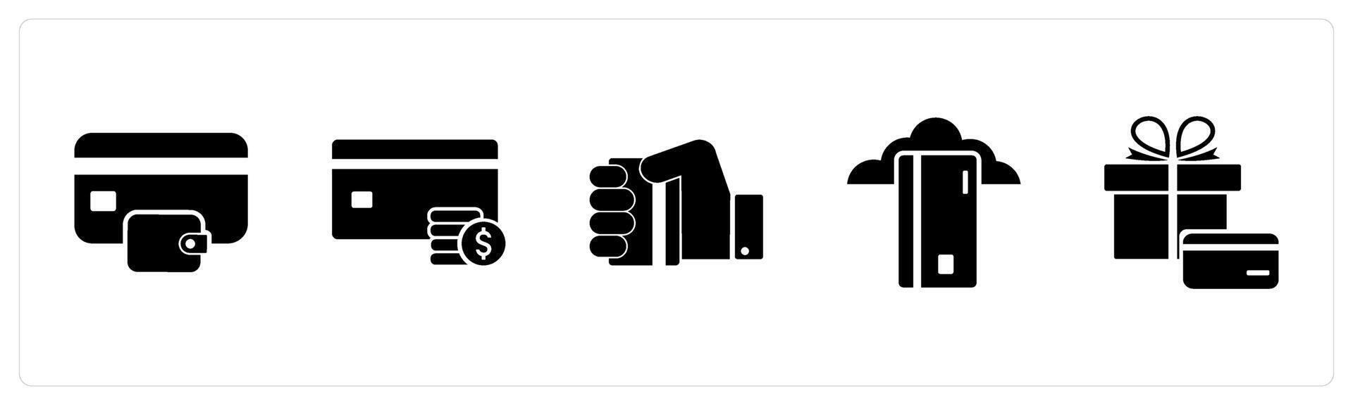 A set of 5 Business icons as shopping wallet, card payment, card in hand vector