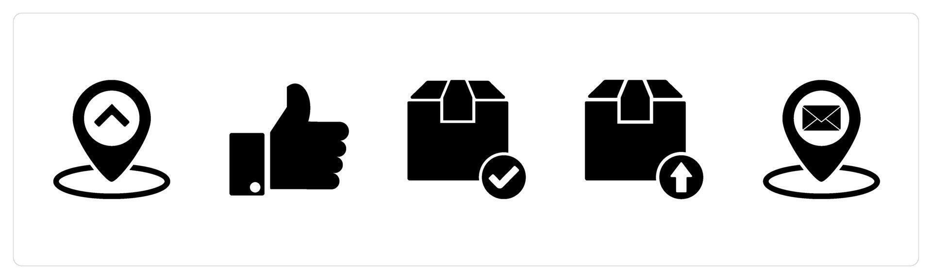 A set of 5 Business icons as location, thumbs up, delivered vector