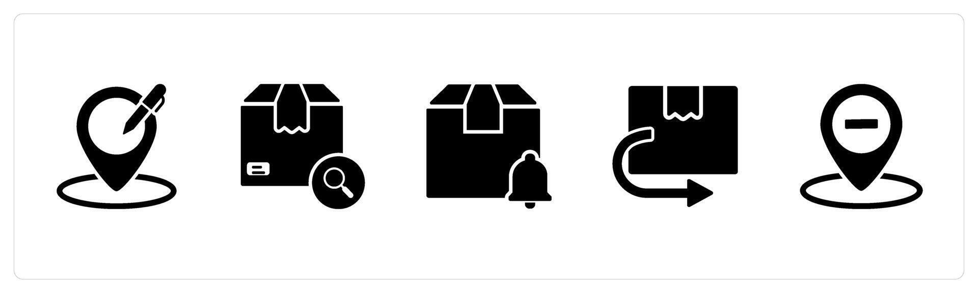 A set of 5 Business icons as edit location, search order, delivery notification vector