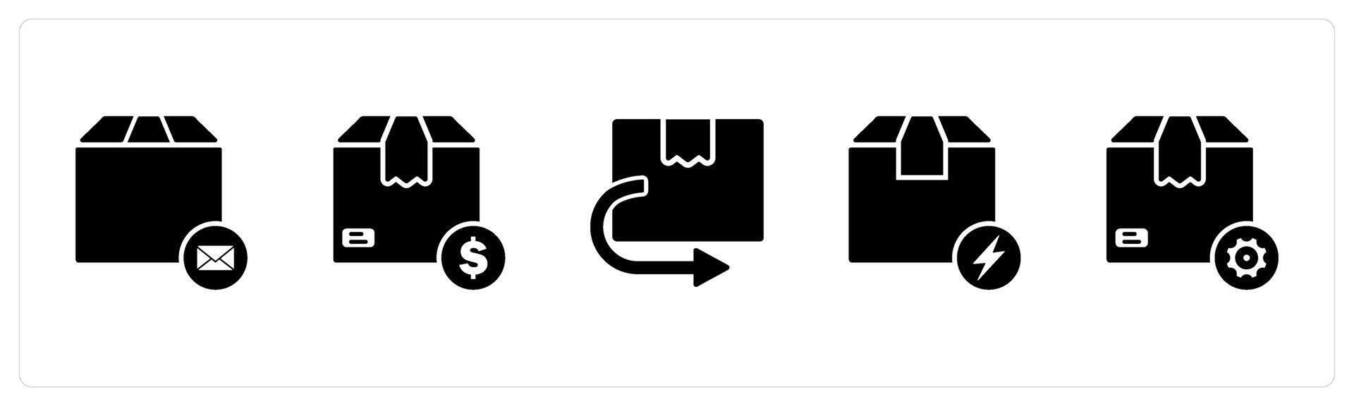 A set of 5 Business icons as order email, shipping cost, return parcel vector