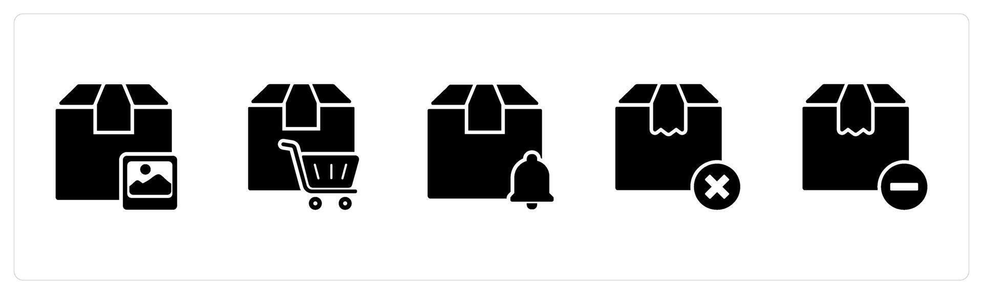 A set of 5 Business icons as item exhibition, cart order, delivery notification vector