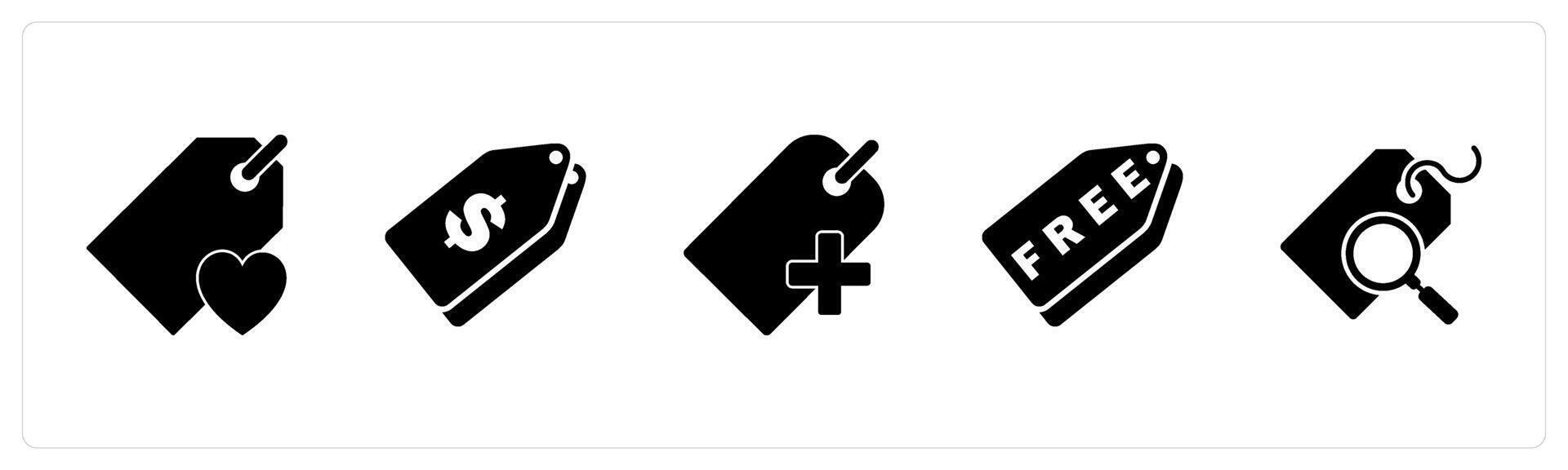 A set of 5 Business icons as favorite tag, price tag, add tag vector