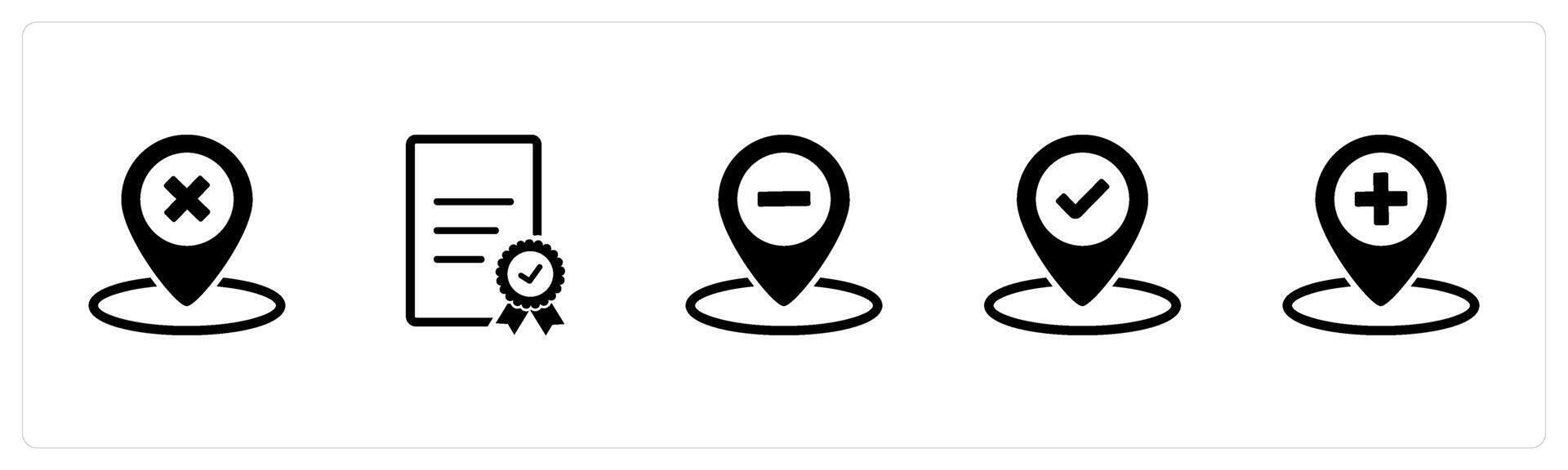 A set of 5 Business icons as wrong location, certificate, remove location vector
