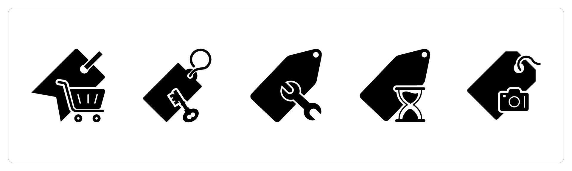 A set of 5 Business icons as shopping tag, key tag, repair tag vector