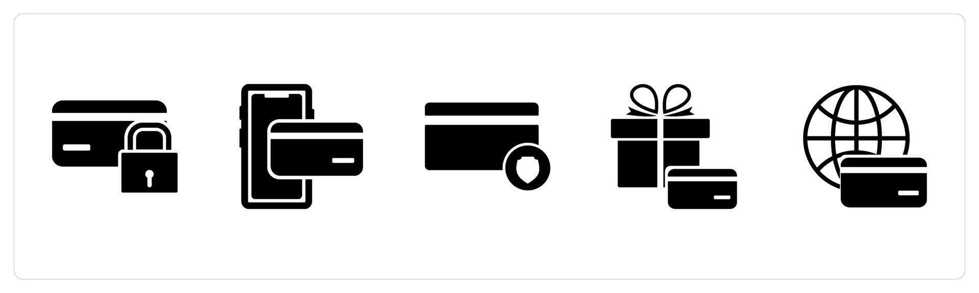 A set of 5 Business icons as card security, gift shopping, global card vector