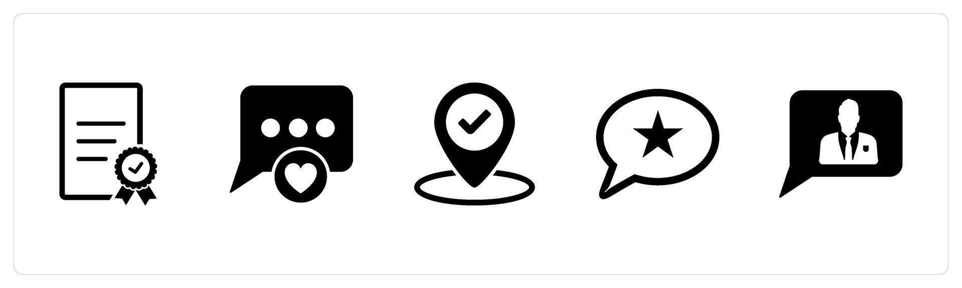 A set of 5 Business icons as certificate, favorite message, approved location vector