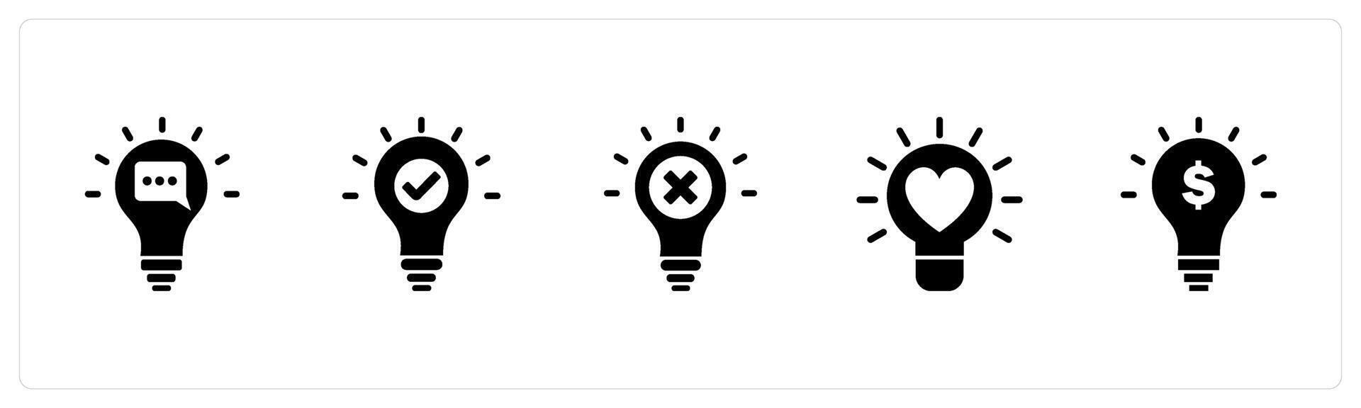 A set of 5 business icons as message idea, approve idea, wrong idea vector