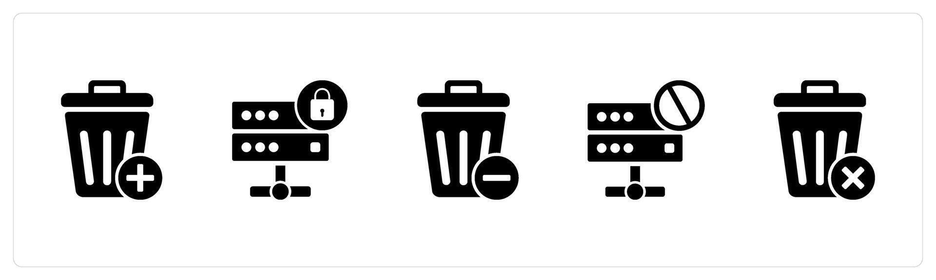 A set of 5 business icons as trash, server security, recycle bin vector