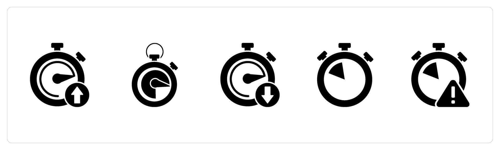 A set of 5 business icons as up time, speedometer, down time vector