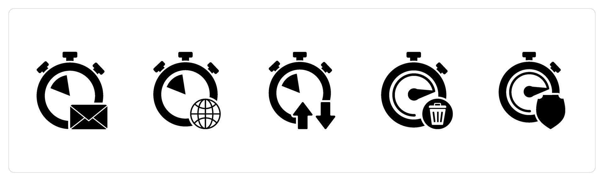 A set of 5 business icons as message time, global time, synchronize time vector