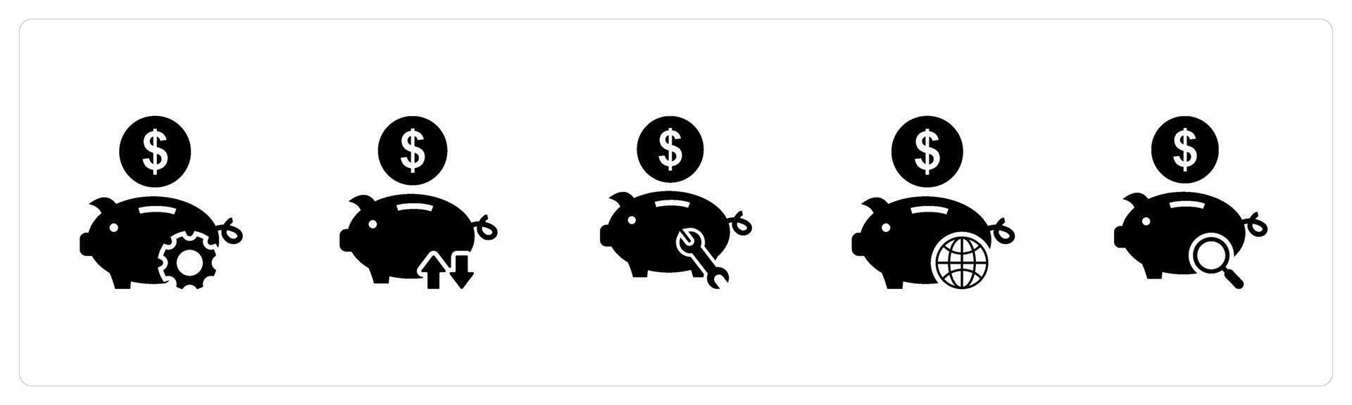 A set of 5 business icons as bank settings, bank transaction, bank repair vector