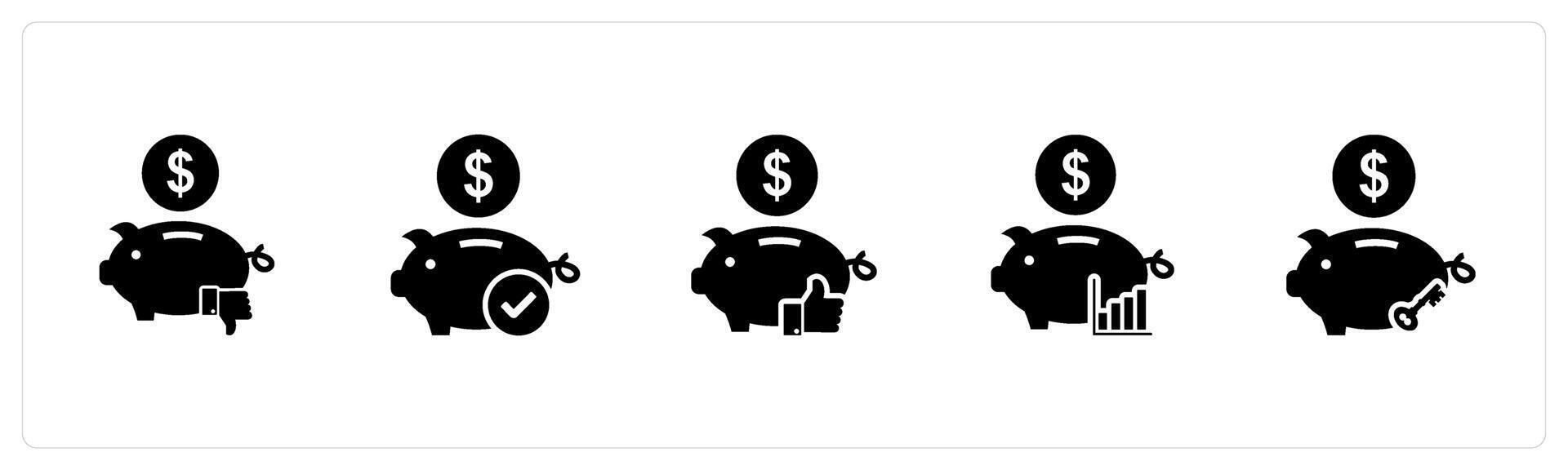 A set of 5 business icons as dislike bank, approve banking, like bank vector
