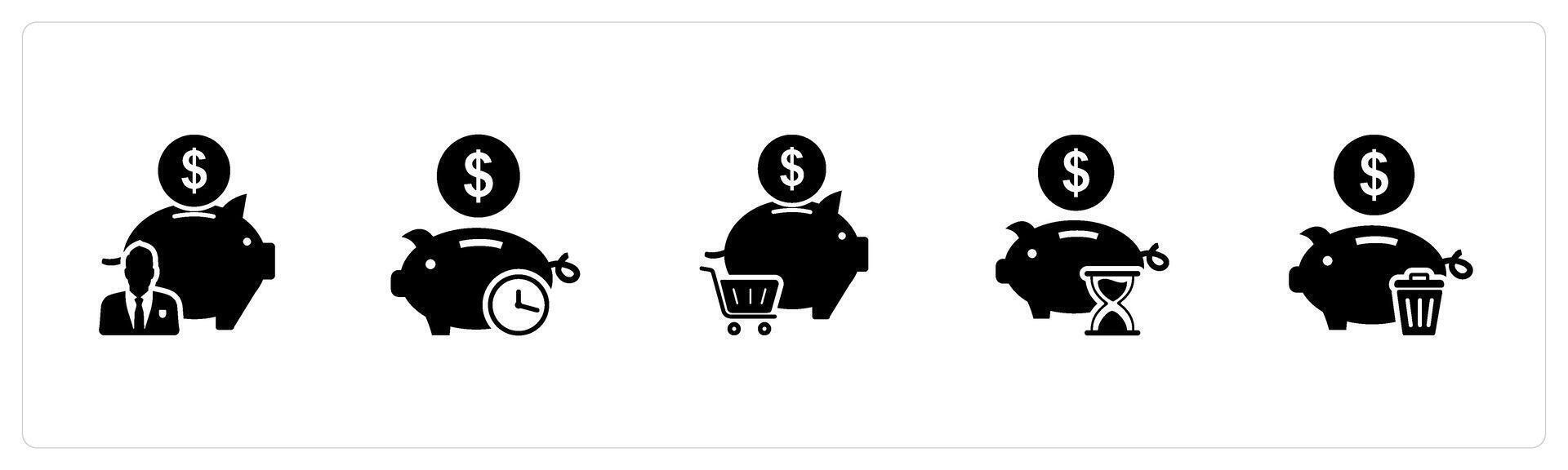 A set of 5 business icons as bank owner, time savings, online shopping vector