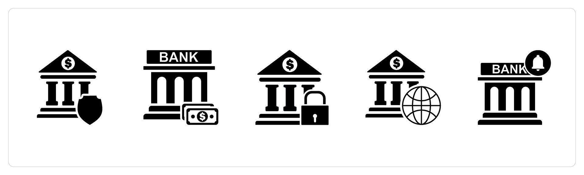 A set of 5 business icons as bank security, financial institution, bank protection vector