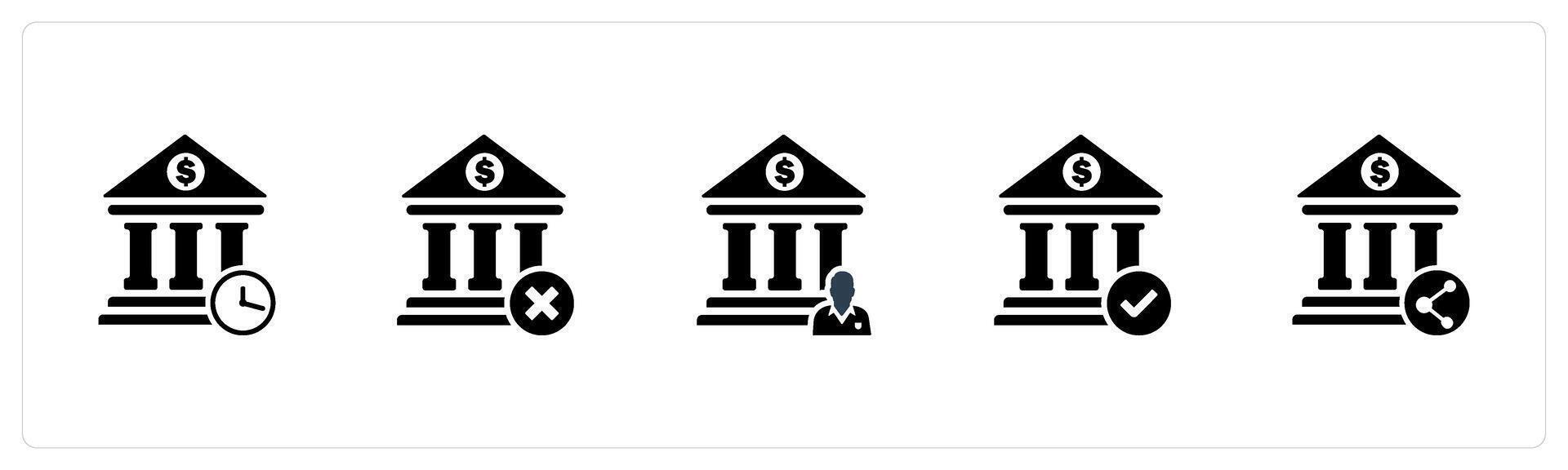 A set of 5 business icons as bank time, remove bank, bank owner vector