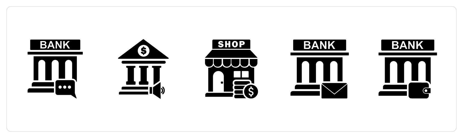 A set of 5 business icons as bank message, bank speaker, revenue store vector