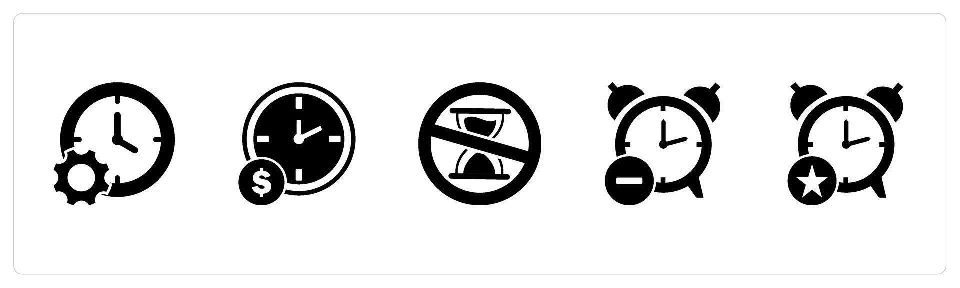 A set of 5 business icons as time management, time is money, no patience vector