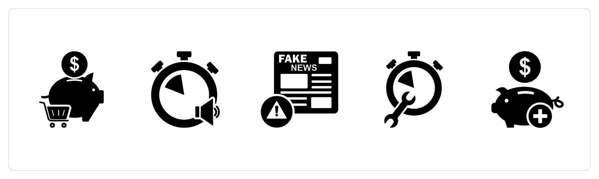 A set of 5 business icons as online shopping, speaker time, fake news vector