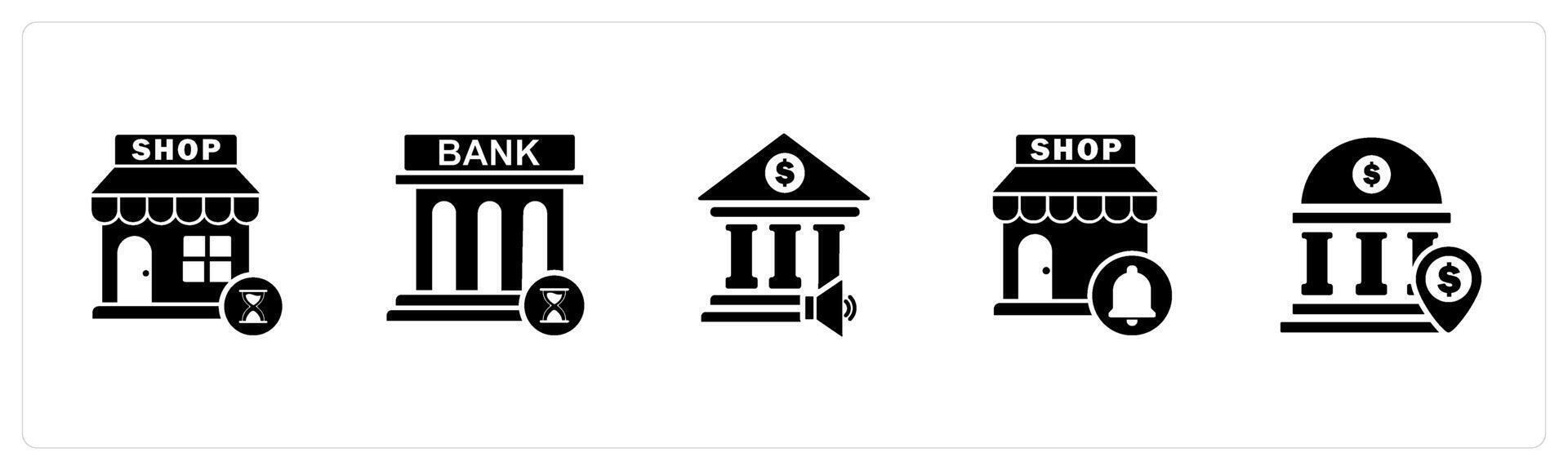 A set of 5 business icons as shopping time, bank time, bank speaker vector