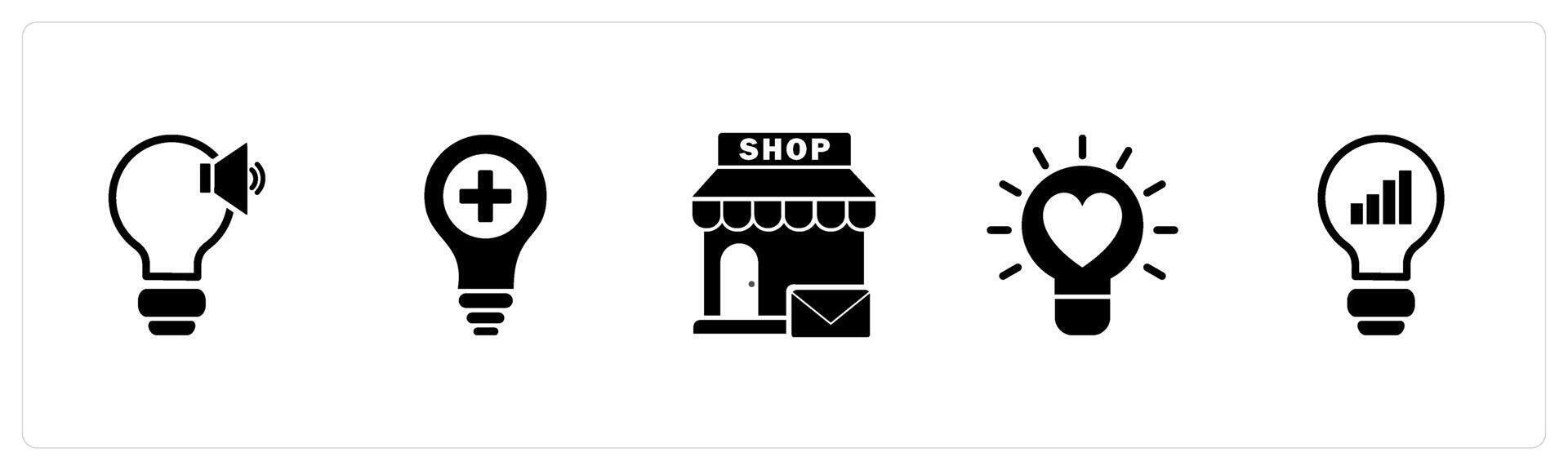 A set of 5 business icons as sound creation, create idea, email shoppin vector