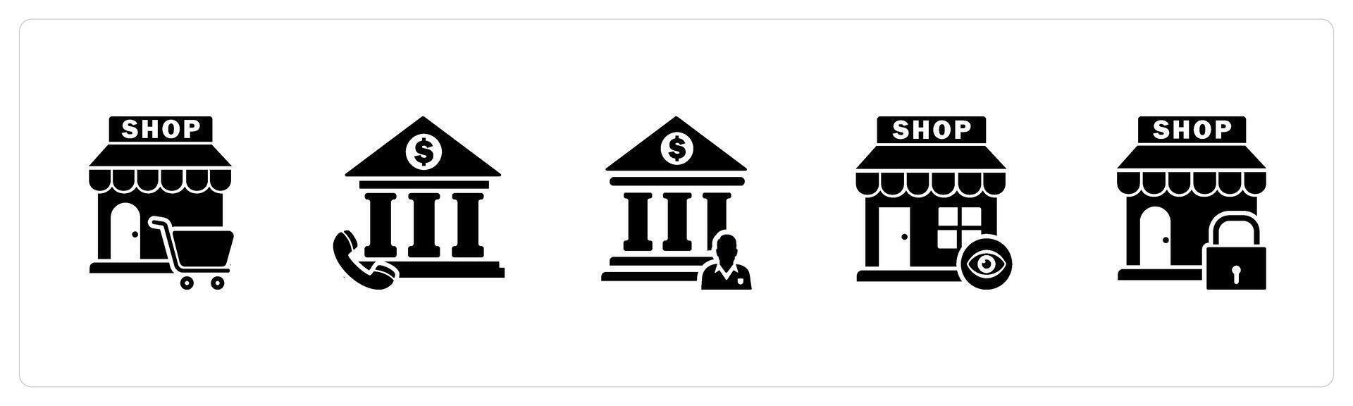 A set of 5 business icons as shopping trolley, call bank, bank owner vector