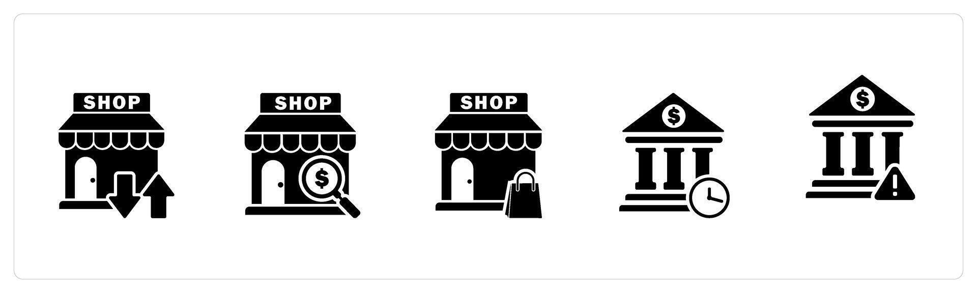 A set of 5 business icons as transformation store, search store, shopping bag vector