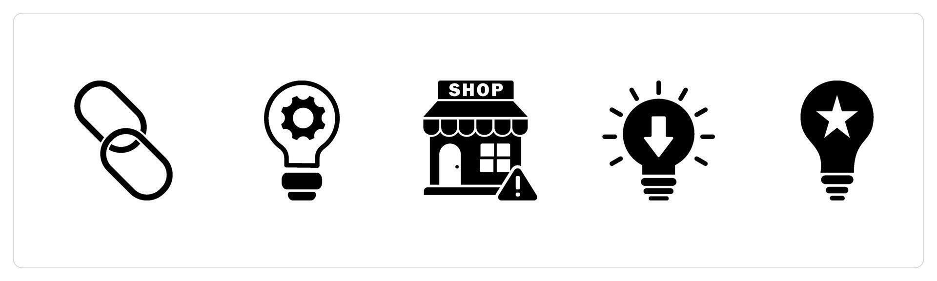 A set of 5 business icons as link, renovate idea, store maintenance vector