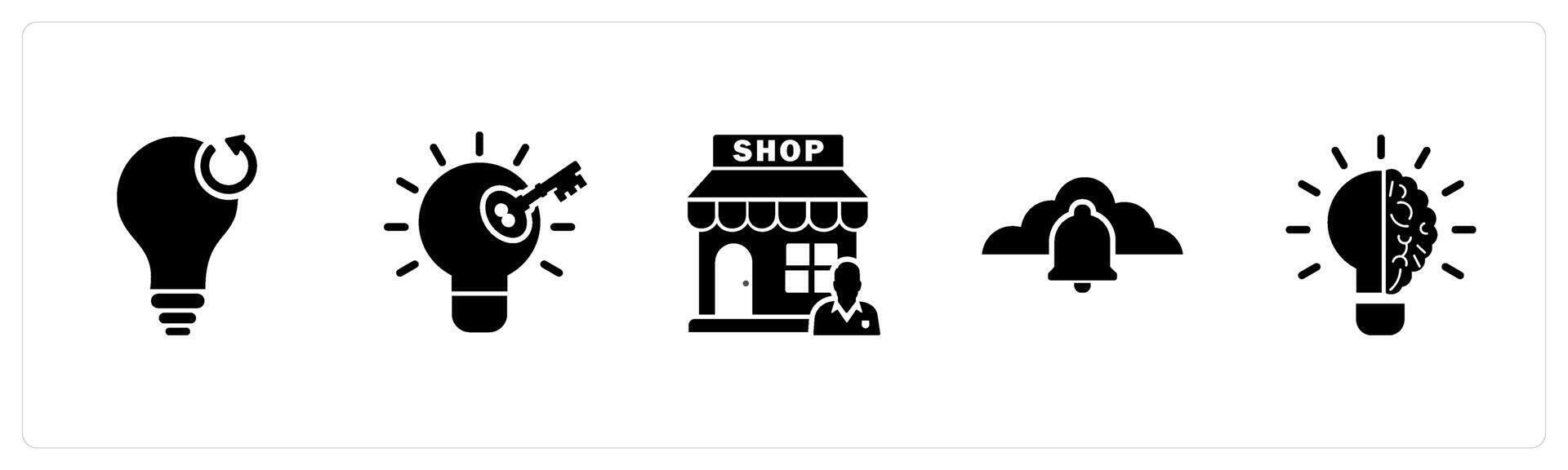 A set of 5 business icons as refresh idea, key point, shop owner vector