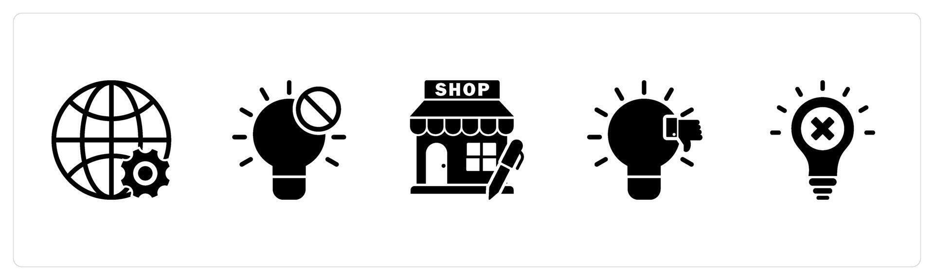 A set of 5 business icons as global setting, idea, edit store vector