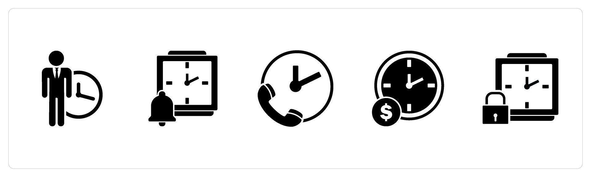 A set of 5 business icons as punctuality, time notification, call on time vector